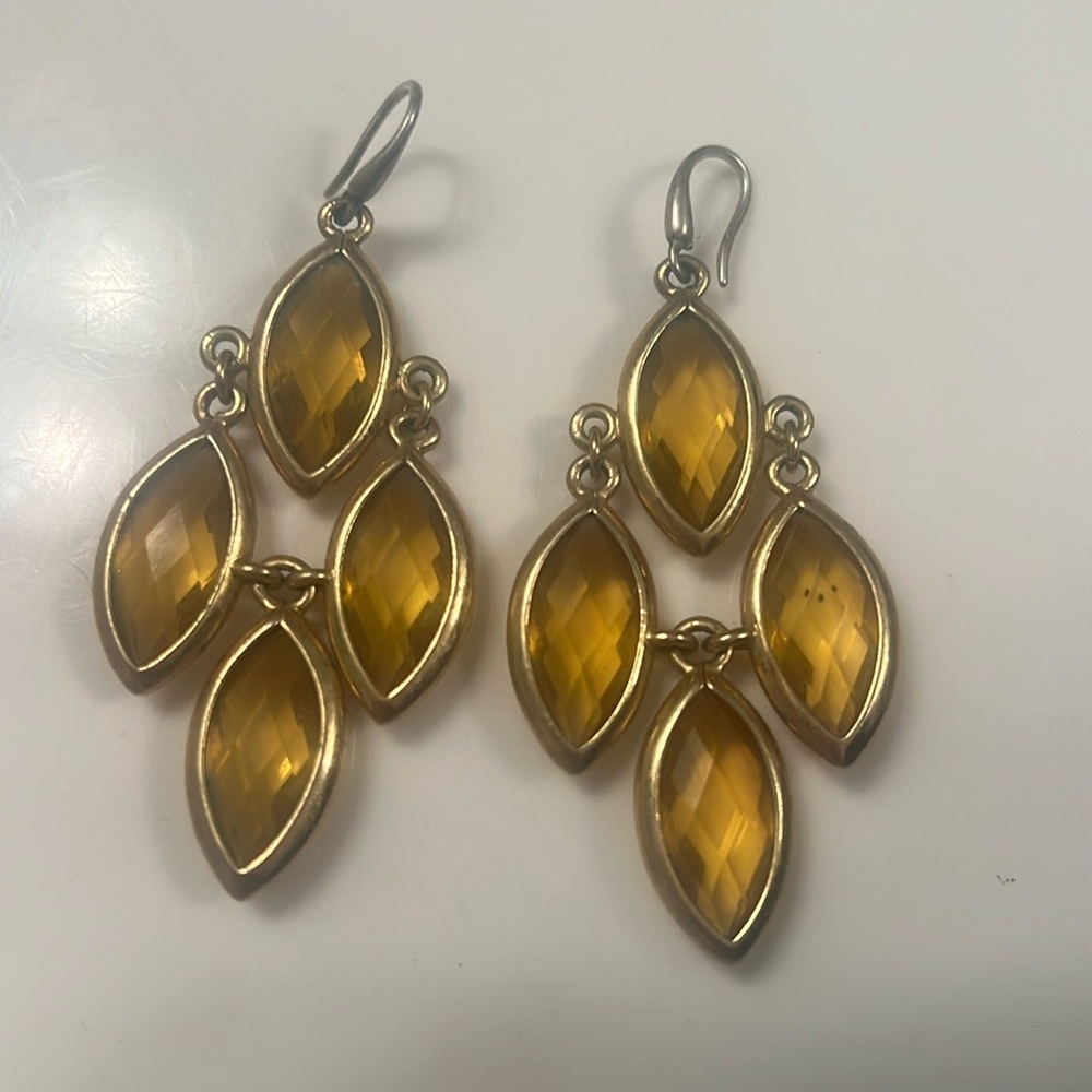 Citrine brass sext drop chandelier earrings